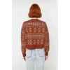 Kadınlara Özel Etnik Desenli Oversize Kalıp Düşük Kol Triko Kazak Kış Aylarının Vazgeçilmezi
