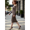 Kadınların Şık Gündüz Gece Kombinleri İçin İdeal Carmen Yaka Midi Boy Triko Elbise Kaliteli