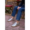Kalın Bağcıklı Deri Görünümlü Spor Ayakkabı Sneaker Gümüş