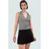Kareli Boyundan Bağlamalı Fitted Örme Bluz Günlük Stil Özenle Seçilmiş Uzun Ömürlü