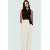 Keten Görünümlü Crop Bluz Ceket Yaka Kalın Askılı Yazlık Rahat Kullanım