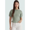 Kısa Kollu Bluz Örme Kumaş Bisiklet Yaka Fitted Yazlık Kombinler İçin Uzun Ömürlü