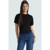 Kısa Kollu Bluz Örme Kumaş Bisiklet Yaka Fitted Yazlık Kombinler İçin Uzun Ömürlü