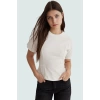 Kısa Kollu Bluz Örme Kumaş Bisiklet Yaka Fitted Yazlık Kombinler İçin Uzun Ömürlü