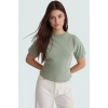Kısa Kollu Bluz Örme Kumaş Bisiklet Yaka Fitted Yazlık Kombinler İçin Uzun Ömürlü