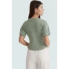 Kısa Kollu Bluz Örme Kumaş Bisiklet Yaka Fitted Yazlık Kombinler İçin Uzun Ömürlü