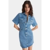 Kısa Kollu Denim Gömlek Elbise %Pamuk Midi Boy Casual Trend Tasarım Özel