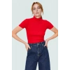 Kısa Kollu Fitted Bluz Polyester Pamuk Karışımı Dik Yaka Casual Tarz Dayanıklı Malzeme