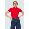Kısa Kollu Fitted Bluz Polyester Pamuk Karışımı Dik Yaka Casual Tarz Dayanıklı Malzeme