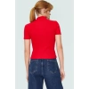 Kısa Kollu Fitted Bluz Polyester Pamuk Karışımı Dik Yaka Casual Tarz Dayanıklı Malzeme