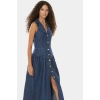 Klasik Denim Elbise Midi Boy Gömlek Yaka Pamuklu Rahat Kaliteli İşçilik Ve Şık Özenle Seçilmiş