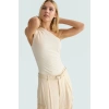Kolsuz Örme Bluz Asimetrik Yaka Fitted Büzgü ve Drape Detaylar Rahat Kalıp Uzun Ömürlü