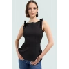 Kolsuz Örme Bluz Peplum Kesim Bisiklet Yaka Yazlık ve Şık Mükemmel Uyum Modern Stil