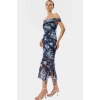 Kolsuz Örme Elbise Bodycon Kesim Çiçek Desen Tül Dokuma 130 cm Boy Konforlu