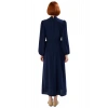 Lacivert Kadın Hakim Yaka Brit Detaylı Maxi Boy Aerobin Dokuma Düz Şık Rahat Elbise Kaliteli