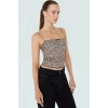 Leopar Baskılı Crop Bluz İnce Askılı Örme Basic Yazlık Şık Görünüm Özel Tasarım Kaliteli İşçilik