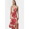 Leopar Desenli Kolsuz Viskoz Maxi Elbise A Line Kesim Yırtmaç Detay Zarifane Tasarım Modern Stil