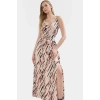 Leopar Desenli Kolsuz Viskoz Maxi Elbise A Line Kesim Yırtmaç Detay Zarifane Tasarım Modern Stil