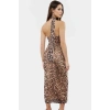 Leopar Desenli Midi Boy Tül Elbise Bodycon Kalıp Yazlık Astarlı Profesyonel Görünüm Modern Stil
