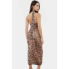 Leopar Desenli Midi Boy Tül Elbise Bodycon Kalıp Yazlık Astarlı Profesyonel Görünüm Modern Stil