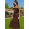Maxi Dokuma Pamuklu A line Plaj Elbisesi Volanlı Detay Yazlık Mükemmel Uyum Modern Stil