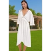 Maxi Dokuma Volanlı Plaj Elbisesi Viskoz Polyester Yaz Yüksek Kalite Konforlu Kesim Modern Stil