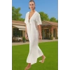 Maxi Keten Görünümlü Bağlamalı Plaj Elbisesi Yazlık Rahat Tesettür Modern Stil Rahat Ve Şık