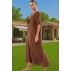 Maxi Keten Görünümlü Bağlamalı Plaj Elbisesi Yazlık Rahat Tesettür Modern Stil Rahat Ve Şık