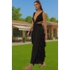 Maxi Örme Cut Out V Yaka Plaj Elbisesi Dokulu Polyester Yazlık Zarifane Tasarım Yüksek Kalite