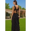 Maxi Örme Cut Out V Yaka Plaj Elbisesi Dokulu Polyester Yazlık Zarifane Tasarım Yüksek Kalite