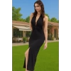 Maxi Örme Plaj Elbisesi V Yaka Bodycon Aksesuarlı Yazlık Şık Görünüm Özenle Seçilmiş Rahat Ve Şık
