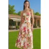 Midi Boy A Kesim Straplez Abiye Elbise Polyester Elastan Dokuma Kumaş Modern Stil Zarifane Tasarım