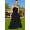 Midi Boy A Kesim Straplez Abiye Elbise Polyester Elastan Dokuma Kumaş Modern Stil Zarifane Tasarım
