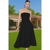 Midi Boy A Kesim Straplez Abiye Elbise Polyester Elastan Dokuma Kumaş Modern Stil Zarifane Tasarım