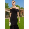 Midi Boy Carmen Yaka Fiyonklu A Kesim Abiye Elbise Polyester Elastan Profesyonel Görünüm
