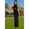 Midi Boy Örme Abiye Elbise Cut Out Detaylı Polyester Yazlık Elbise Özel Tasarım Profesyonel Görünüm