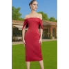 Midi Boy Polyester Abiye Elbise Carmen Yaka Bodycon Kesim Şık ve Rahat Tasarım Profesyonel Görünüm