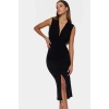 Midi Boy V Yaka Büzgü Detaylı Elbise Esnek Örme Kumaş Bodycon Kalıp 120 cm Uzunluk Premium Kalite