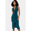 Midi Boy V Yaka Büzgü Detaylı Elbise Esnek Örme Kumaş Bodycon Kalıp 120 cm Uzunluk Premium Kalite