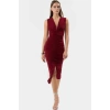 Midi Boy V Yaka Büzgü Detaylı Elbise Esnek Örme Kumaş Bodycon Kalıp 120 cm Uzunluk Premium Kalite