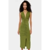 Midi Boy V Yaka Büzgü Detaylı Elbise Esnek Örme Kumaş Bodycon Kalıp 120 cm Uzunluk Premium Kalite