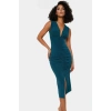 Midi Boy V Yaka Büzgü Detaylı Elbise Esnek Örme Kumaş Bodycon Kalıp 120 cm Uzunluk Premium Kalite