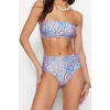 Moda Leopar Atma Kap Straplez Yüksek Bel Hipster Yeşil Straplez Yüksek Bel Hipster Bikini Takımı