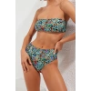 Moda Leopar Atma Kap Straplez Yüksek Bel Hipster Yeşil Straplez Yüksek Bel Hipster Bikini Takımı