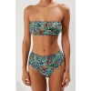 Moda Leopar Atma Kap Straplez Yüksek Bel Hipster Yeşil Straplez Yüksek Bel Hipster Bikini Takımı