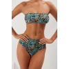 Moda Leopar Atma Kap Straplez Yüksek Bel Hipster Yeşil Straplez Yüksek Bel Hipster Bikini Takımı
