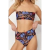 Moda Leopar Atma Kap Straplez Yüksek Bel Hipster Yeşil Straplez Yüksek Bel Hipster Bikini Takımı