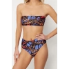 Moda Leopar Atma Kap Straplez Yüksek Bel Hipster Yeşil Straplez Yüksek Bel Hipster Bikini Takımı