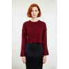 Modern Kadın Basic Oversize Crop Triko Kazak Fitilli Uzun Kollu Bisiklet Yaka İlkbahar Sonbahar