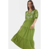 Nakışlı Maxi Elbise Pamuklu Polyester Dokuma Yazlık Günlük Trend Tasarım Seçkin Malzeme